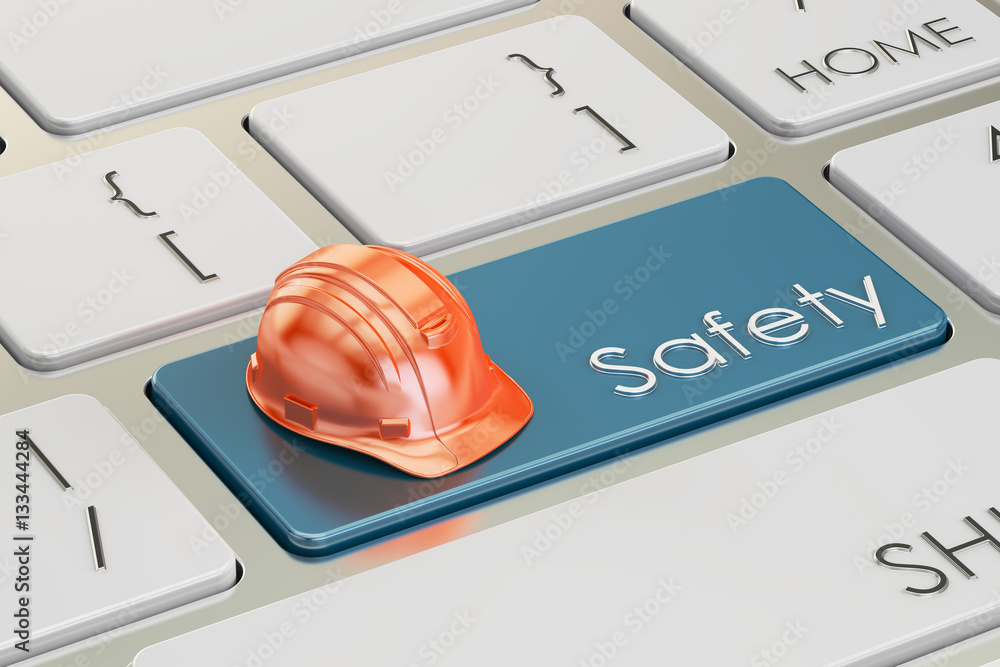 Poster industrial safety concept on keyboard button, 3d rendering