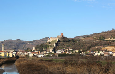 Obraz premium Magnificent Castle Soave ancient medieval prison in Italy