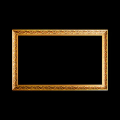 Gold wide wooden frame isolated on black