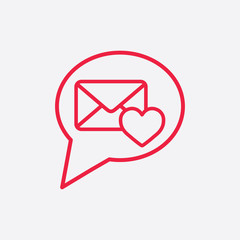valentine day card notification envelope line icon red on white