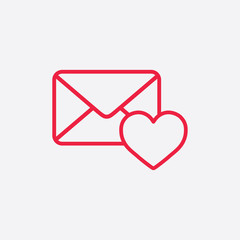 envelope with heart line icon red on white background