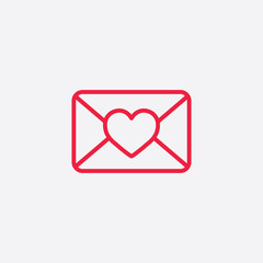 envelope with heart line icon red on white background