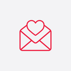 envelope with heart line icon red on white background