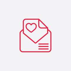 valentine day card in envelope line icon red on white background