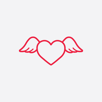 heart wings fly romantic line icon red on white background