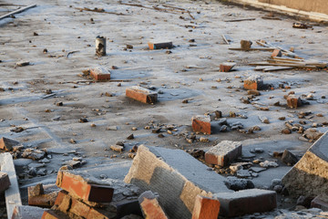 bricks on a roof with frost