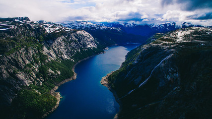 Beautiful summer vibrant view on famous Norwegian tourist place