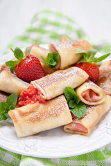 Fresh Strawberry Crepes Rolls for Breakfast