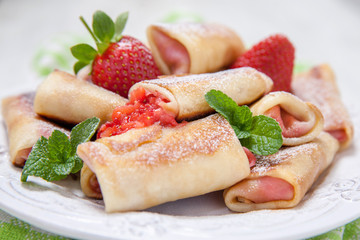 Fresh Strawberry Crepes Rolls for Breakfast