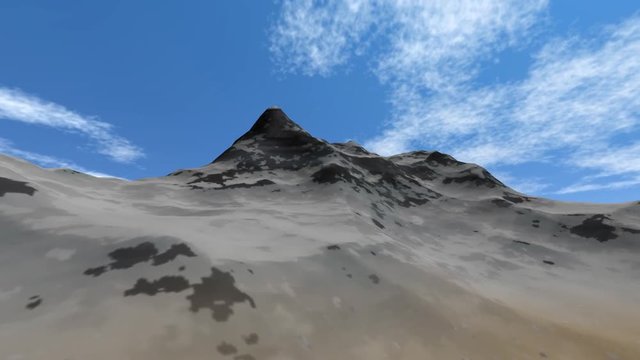 Snowy mountain, a  beautiful animation, transition from blue sky at sunset.