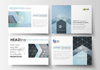 Set of business templates for presentation slides. Easy editable vector layouts in flat design. Chemistry pattern, hexagonal molecule structure. Medicine, science, technology concept.