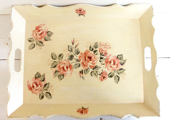 Beautiful decorative tray handmade with decoupage style  - obrazy, fototapety, plakaty