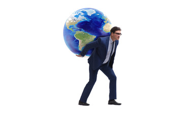 Businessman carrying Earth on his shoulders