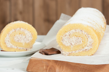 Homebaked Swiss Roll With Cream Cheese And Chocolate Filling.