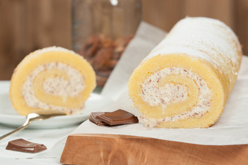 Homebaked Swiss Roll With Cream Cheese And Chocolate Filling.