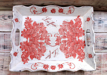 Beautiful decorative tray handmade with decoupage style 