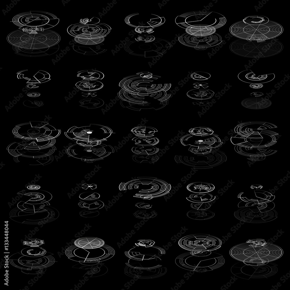Poster set of abstract hud elements isolated on black background. high tech, virtual graphic touch element.