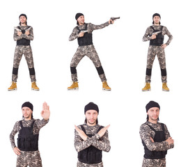 Soldier with gun isolated on white