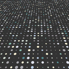 Abstract soft color dots with illusion of depth and perspective, dotted technology background. Multicolored particles, modern pattern, elegant texture, vector design