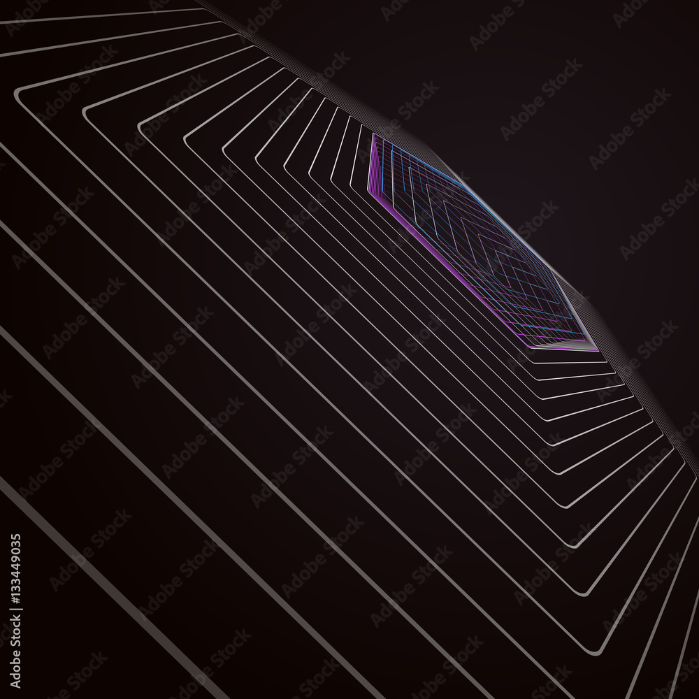 Poster abstract polygonal background with hexagons, illusion of depth and perspective. black color geometri