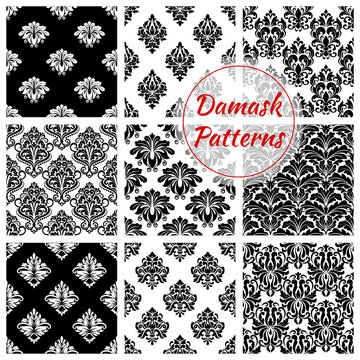 Damask floral ornate seamless patterns set
