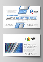 Business card templates. Easy editable layout, abstract vector design template. Blue color background in minimalist style made from colorful circles.