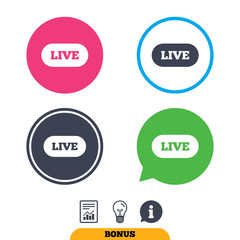 Live sign icon. On air stream symbol.
