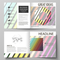 Business templates for square bi fold brochure, flyer, booklet. Leaflet cover, vector layout. Bright color rectangles, colorful design with geometric rectangular shapes forming abstract background.