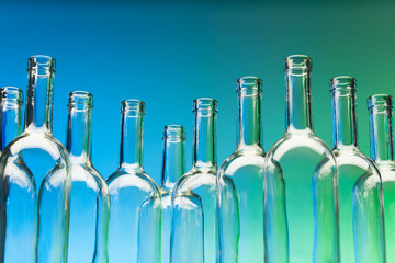 Crystal wine bottles standing in a row