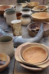 Viking table with bowls and mugs