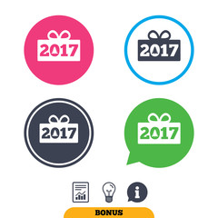 Happy new year 2017 sign icon. Christmas gift.