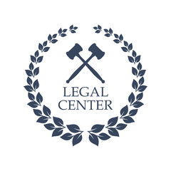 Legal center vector icon of judge gavel and wreath