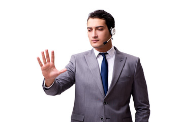 Handsome man with headset isolated on white