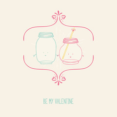 Lovely jar couple card for valentine`s day