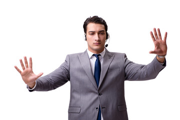 Handsome man with headset isolated on white