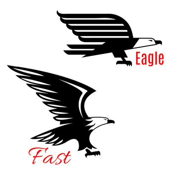 Flying eagles vector icons set