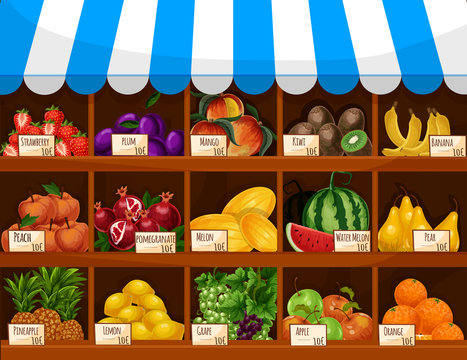 Fruit Market Vector Showcase Stand With Fruits