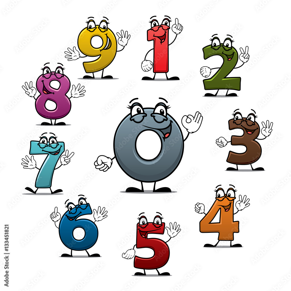 Poster Cartoon count numbers characters vector icons