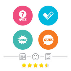 Quiz icons. Speech bubble with check mark symbol.