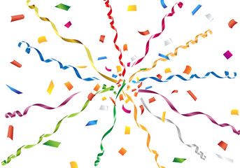 Colorful confetti and streamer on white background Vector