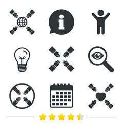 Teamwork icons. Helping Hands symbols.