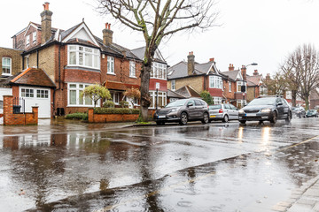 Naklejka premium London suburb of Chiswick in winter rain