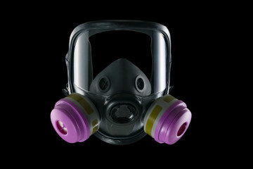Full face dust mask isolated on black