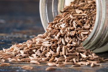 Caraway Seeds Spilled from a Spice Jar