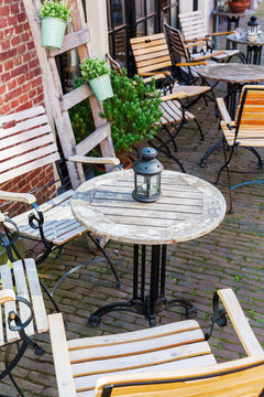 table and chairs of an outdoor cafe