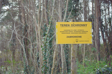 Warning Sign on a forest