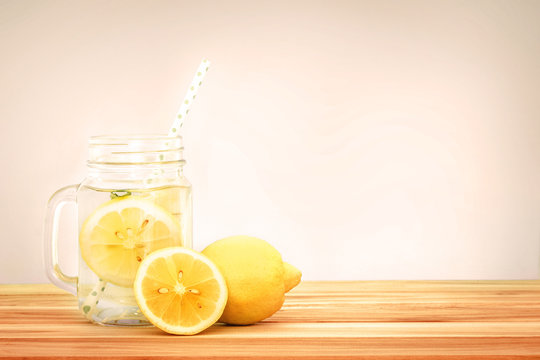  Citrus lemonade water with lemon sliced , healthy and detox 
