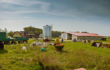 Fototapeta na wymiar Wide view of farm buildings
