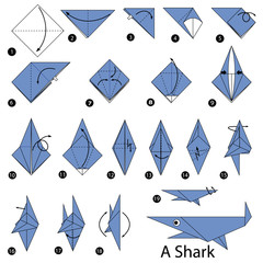 step by step instructions how to make origami A Shark.