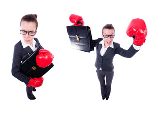 Collage of funny businesswoman on white
